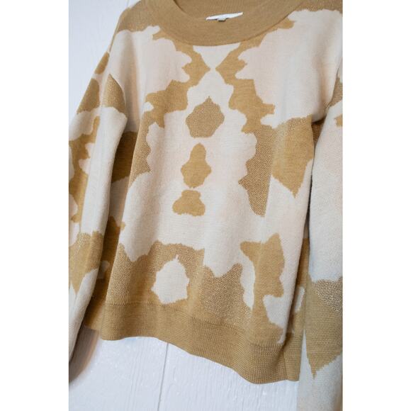 CAROLINE CONSTAS Camo Wool Knit Metallic Balloon Sleeve Crewneck Sweater SMALL - Picture 7 of 8